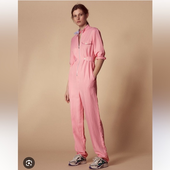 Sandro Eladia Linen Blend NWT Jumpsuit In Rose Clair Pink - Picture 4 of 7